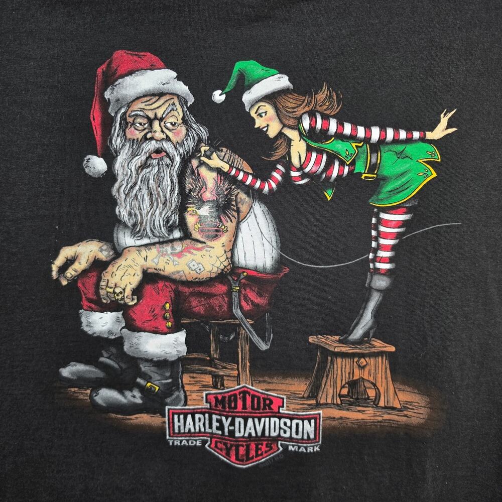 Harley Davidson Christmas Santa Sexy Elf T Shirt Mens XL Buckminn's Xenia Ohio